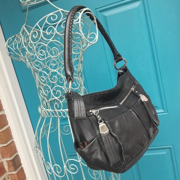 Genuine Leather Hobo Bag Biker Chick Zipper Pockets Pouches - Picture 7 of 16